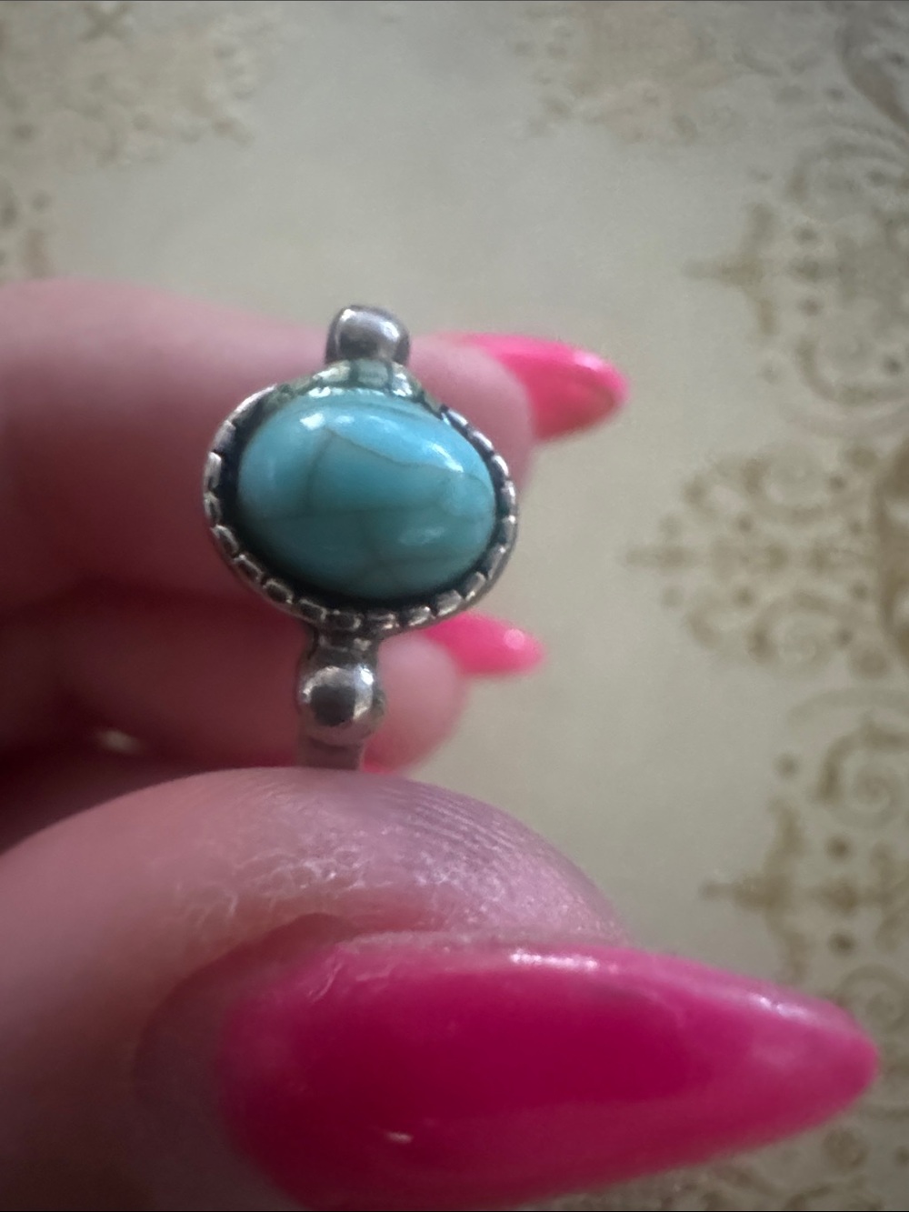 Sterling Silver Turquoise Oval Stone Ring - Blue